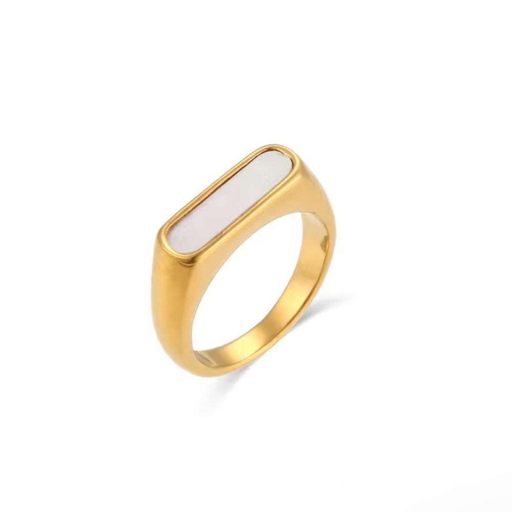 18K Real Gold Plated Stainless Steel WHITE Minimalist Shell Ring - Picture 3 of 9